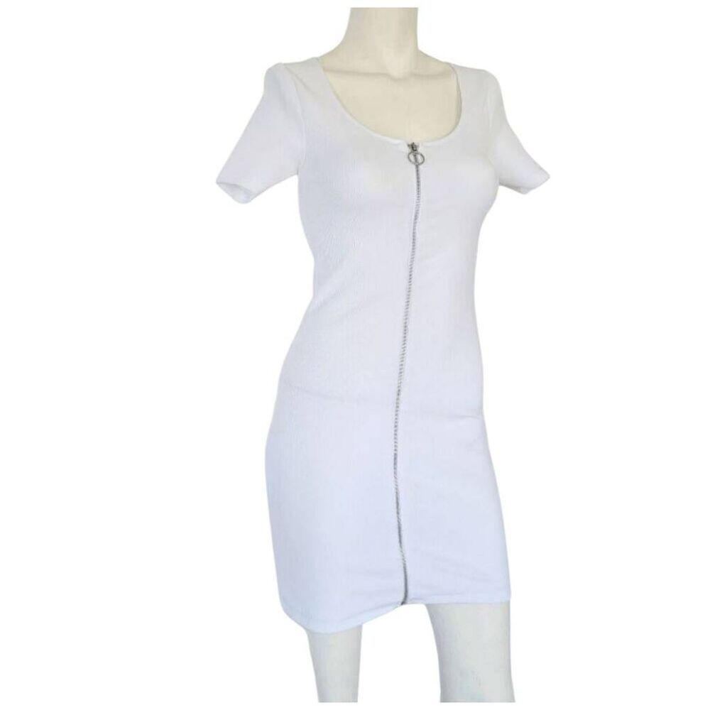 ZARA Trafaluc white full zip mini dress size S